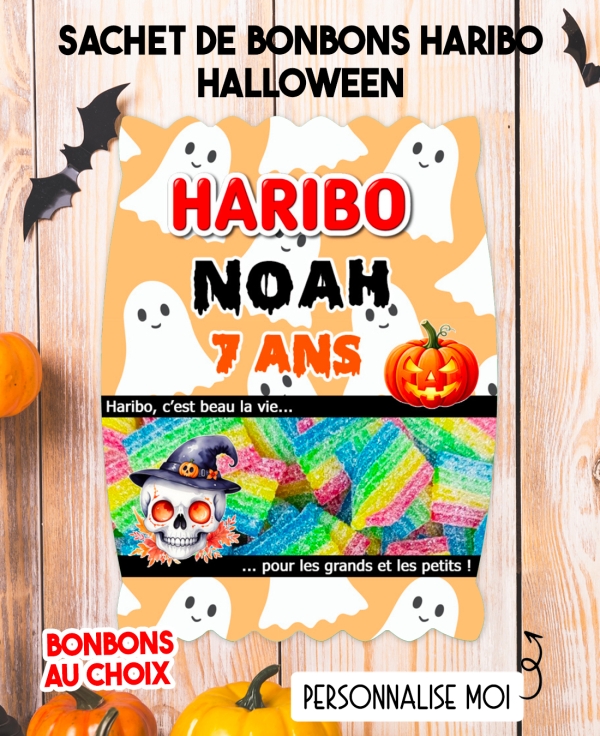 Sachet de bonbons HARIBO personnalisé halloween. cadeau bonbon anniversaire. bonbon anniversaire enfant halloween fantome