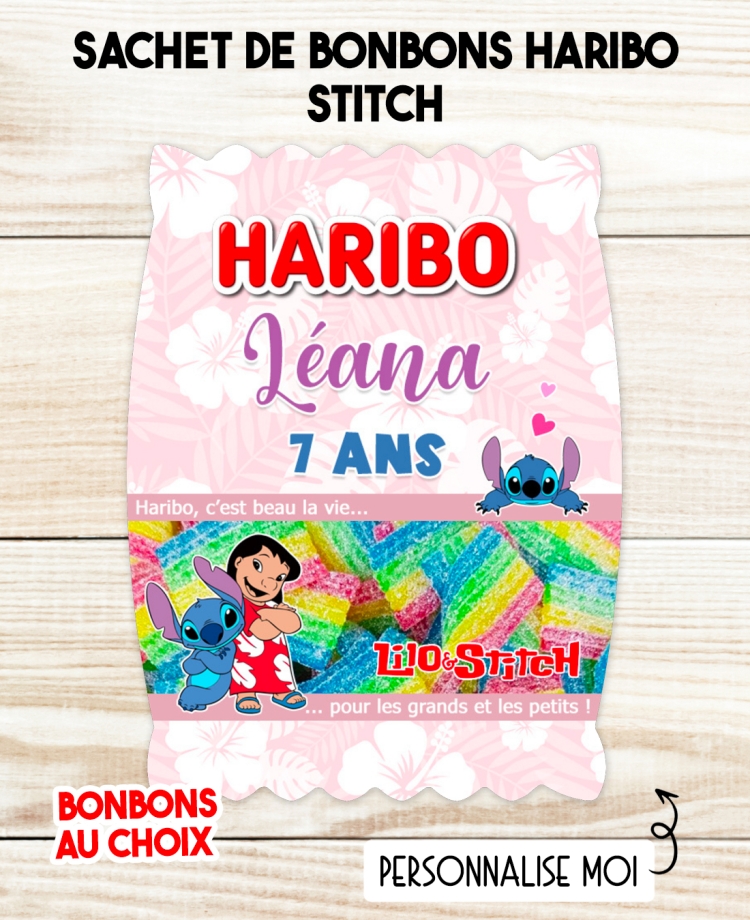 Sachet de bonbons HARIBO personnalisé Stitch. cadeau bonbon anniversaire. bonbon anniversaire enfant Stitch