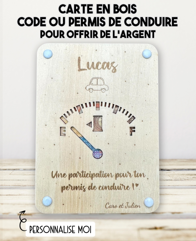 carte cadeau permis, aide permis de conduire, cadeau code de la route, carte en bois permis, cadeau futur conducteur