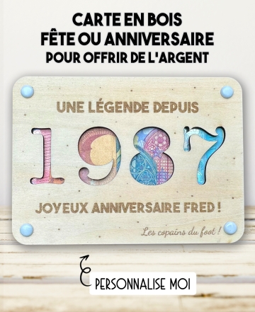 carte en bois anniversaire. Carte cadeau fête. Cadeau anniversaire original. offrir argent anniversaire original