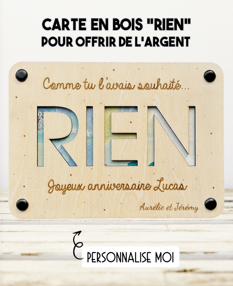carte rien. carte bois argent. carte original anniversaire. carte humour anniversaire. carte fête cadeau.