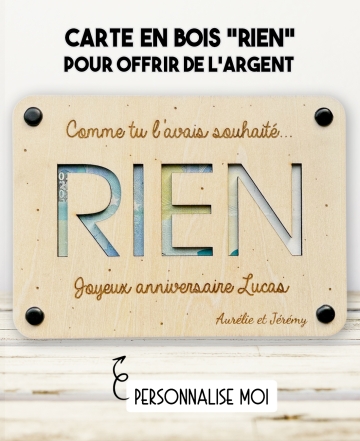carte rien. carte bois argent. carte original anniversaire. carte humour anniversaire. carte fête cadeau.