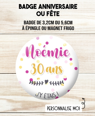 Lot de 10 badges personnalisés anniversaire, fête ou événement – Motif confettis