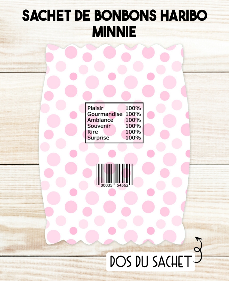 Sachet de bonbons HARIBO personnalisé Minnie. cadeau bonbon anniversaire. bonbon anniversaire enfant Minnie