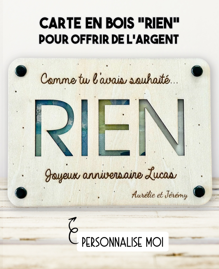 carte rien. carte bois argent. carte original anniversaire. carte humour anniversaire. carte fête cadeau.