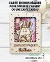 carte en bois Pâques, carte Pâques enfant, carte lapin bois, cadeau Pâques enfant, offrir argent Pâques