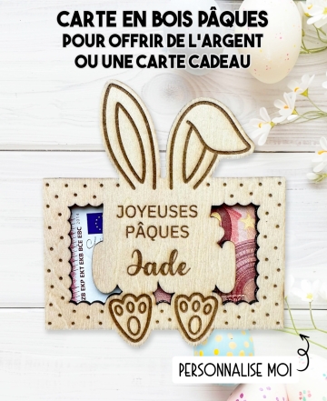 carte en bois Pâques, carte Lapin Pâques, cadeau Pâques enfant, 
carte cadeau Pâques, offrir de l’argent Pâques