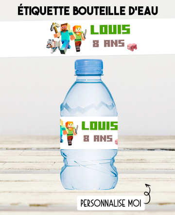 etiquette autocollante. etiquette Minecraft. étiquette bouteille eau. étiquette personnalisé Minecraft. déco Minecraft