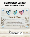 carte cadeau mariage, carte en bois gravée, cadeau mariage original, 
carte mariage personnalisée, cadeau mariage unique