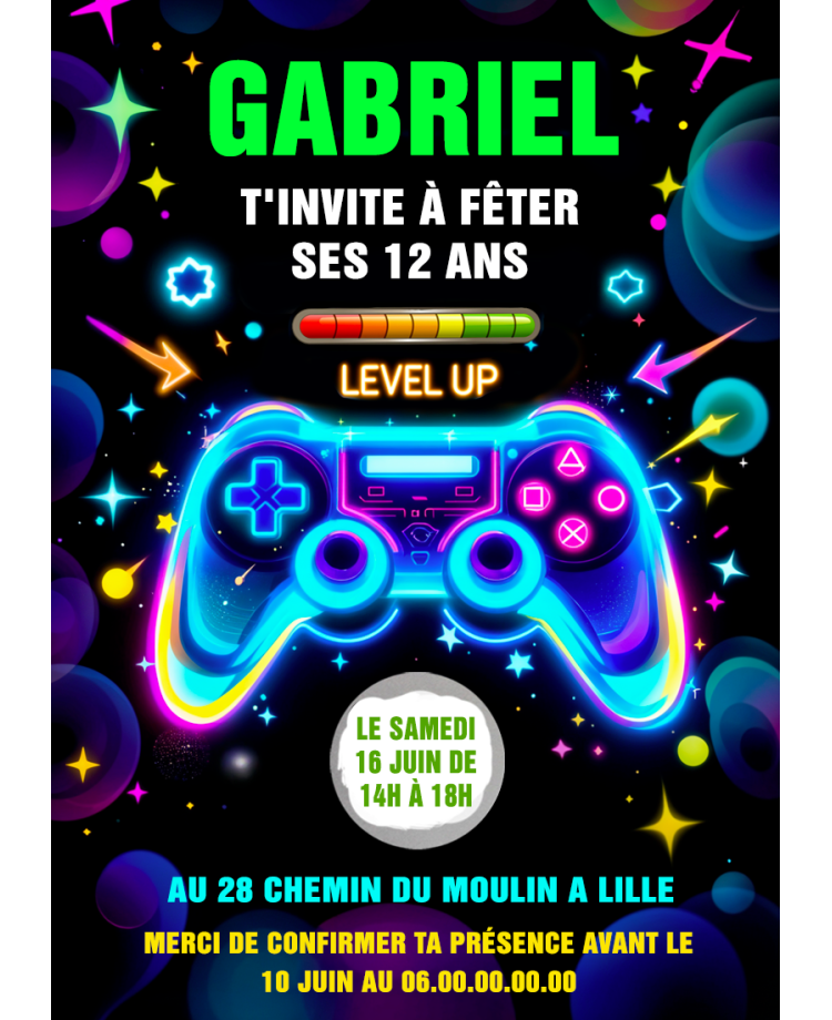 carte anniversaire Jeux vidéo. anniversaire Jeux vidéo. fete anniversaire enfant. carte invitation anniversaire garçon
