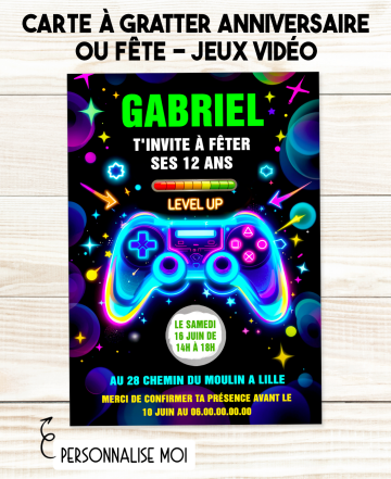carte anniversaire Jeux vidéo. anniversaire Jeux vidéo. fete anniversaire enfant. carte invitation anniversaire garçon