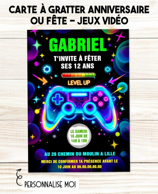 carte anniversaire Jeux vidéo. anniversaire Jeux vidéo. fete anniversaire enfant. carte invitation anniversaire garçon