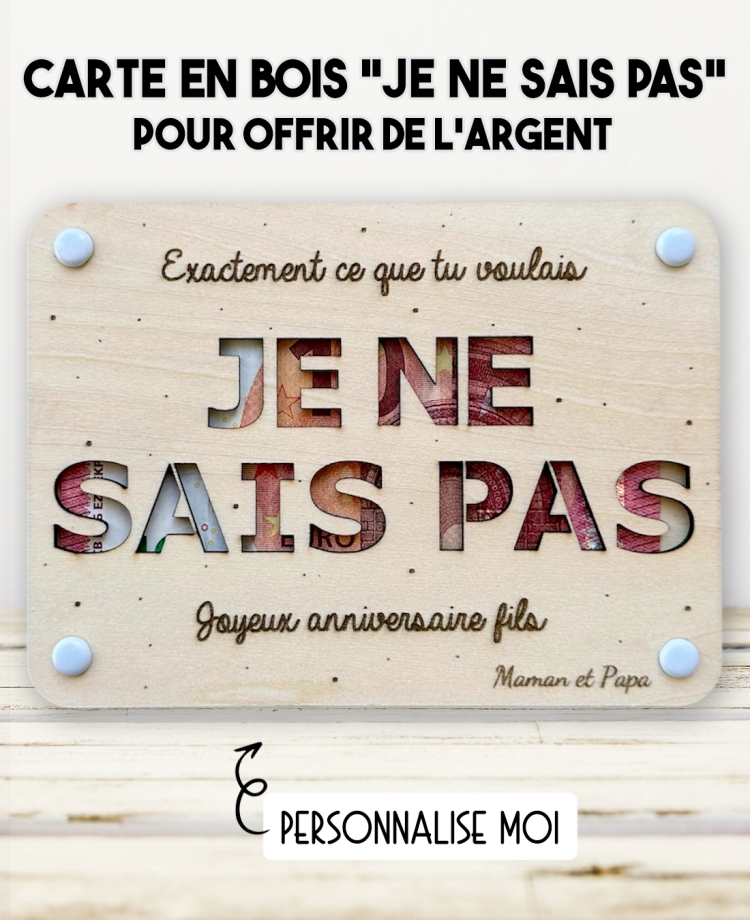 carte en bois, cadeau humour, idée cadeau originale, cadeau anniversaire, cadeau mariage, cadeau Noël, porte-billets original