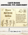 carte en bois personnalisée, cadeau anniversaire, carte remerciement bois, cadeau fête personnalisé, cadeau souvenir original