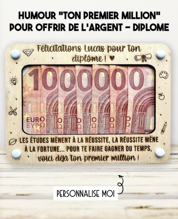 Carte en bois réussite examen, cadeau diplômé original, carte bois personnalisée, cadeau argent billets, félicitations diplôme