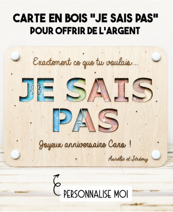 carte Je sais pas. carte bois argent. carte original anniversaire. carte humour anniversaire. carte fête cadeau.