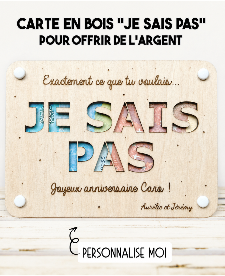 carte Je sais pas. carte bois argent. carte original anniversaire. carte humour anniversaire. carte fête cadeau.