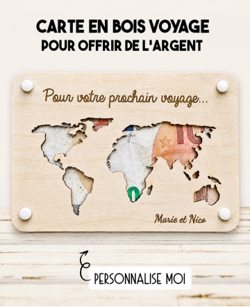 carte Voyage. carte bois argent. carte original Voyage. carte Voyage anniversaire. carte fête cadeau.