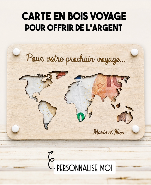 carte Voyage. carte bois argent. carte original Voyage. carte Voyage anniversaire. carte fête cadeau.