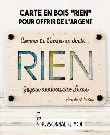 carte rien. carte bois argent. carte original anniversaire. carte humour anniversaire. carte fête cadeau.