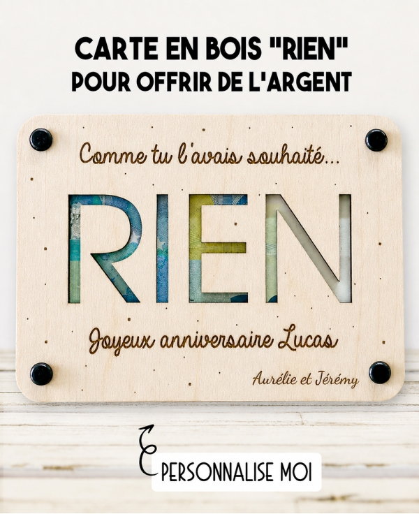 carte rien. carte bois argent. carte original anniversaire. carte humour anniversaire. carte fête cadeau.