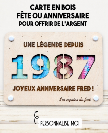 carte en bois anniversaire. Carte cadeau fête. Cadeau anniversaire original. offrir argent anniversaire original