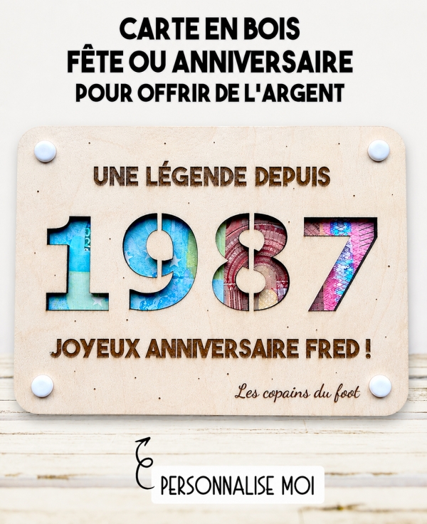 carte en bois anniversaire. Carte cadeau fête. Cadeau anniversaire original. offrir argent anniversaire original