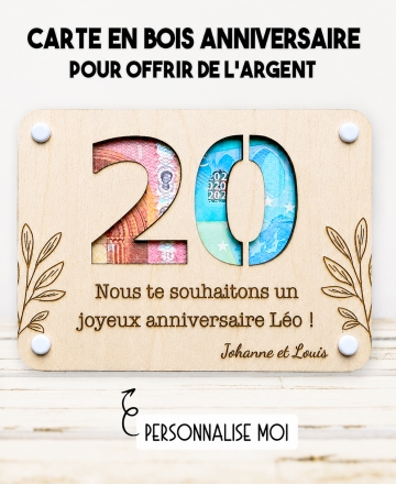 carte en bois anniversaire. Carte cadeau fête. Cadeau anniversaire original. offrir argent anniversaire original