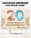 carte en bois anniversaire. Carte cadeau fête. Cadeau anniversaire original. offrir argent anniversaire original