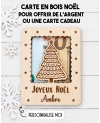 carte en bois Noël Sapin. Carte cadeau Noël. Cadeau Noël original. offrir argent Noël original