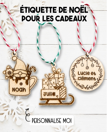 Étiquette en bois Noël pour les cadeaux. étiquette prénom Noël