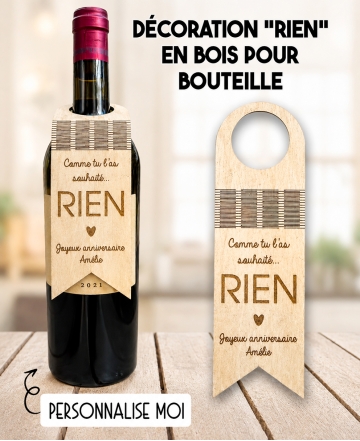 décoration bouteille bois, étiquette bouteille humoristique, déco bouteille personnalisée, cadeau original vin