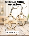 Porte clés initiale en bois avec prénom. Porte clés prénom. cadeau original. porte clés bois personnalisé