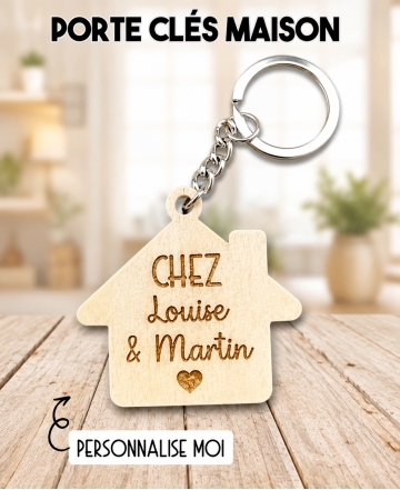 Porte clés maison en bois. Porte clés couple. cadeau couple. porte clés bois personnalisé
