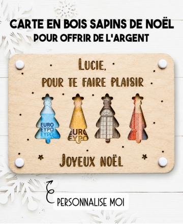 carte en bois Noël, cadeau argent Noël, carte argent personnalisée, cadeau de Noël original, carte cadeau en bois