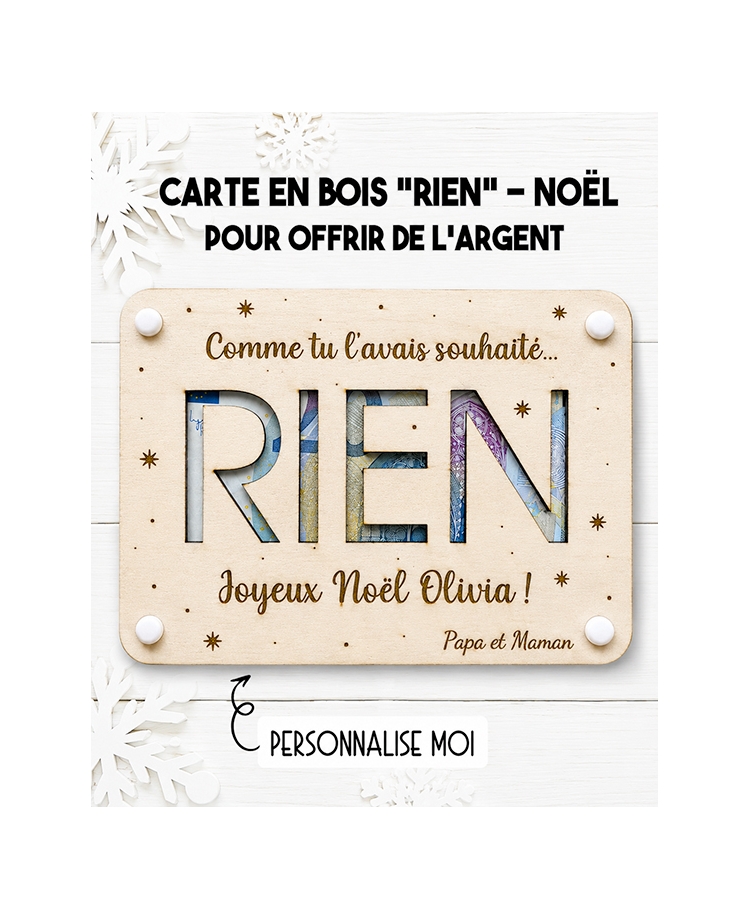carte rien Noël. carte bois argent Noël. carte original anniversaire. carte humour Noël. carte fête cadeau Noël