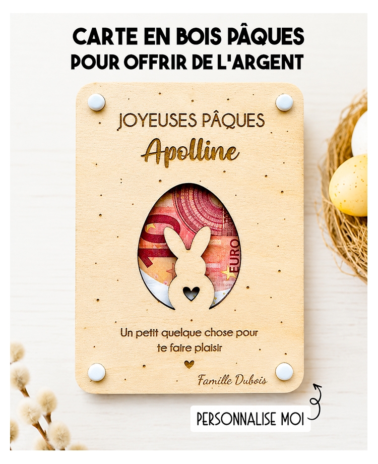 Carte Pâques originale, Carte cadeau Pâques, Cadeau argent Pâques, Carte à offrir Pâques