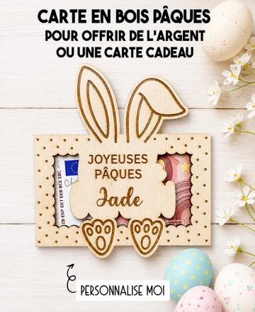 carte en bois Pâques, carte Lapin Pâques, cadeau Pâques enfant, 
carte cadeau Pâques, offrir de l’argent Pâques