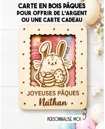 carte en bois Pâques, carte Pâques enfant, carte lapin bois, cadeau Pâques, offrir argent Pâques, cadeau pâques original