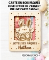 carte en bois Pâques, carte Pâques enfant, carte lapin bois, cadeau Pâques, offrir argent Pâques, cadeau pâques original