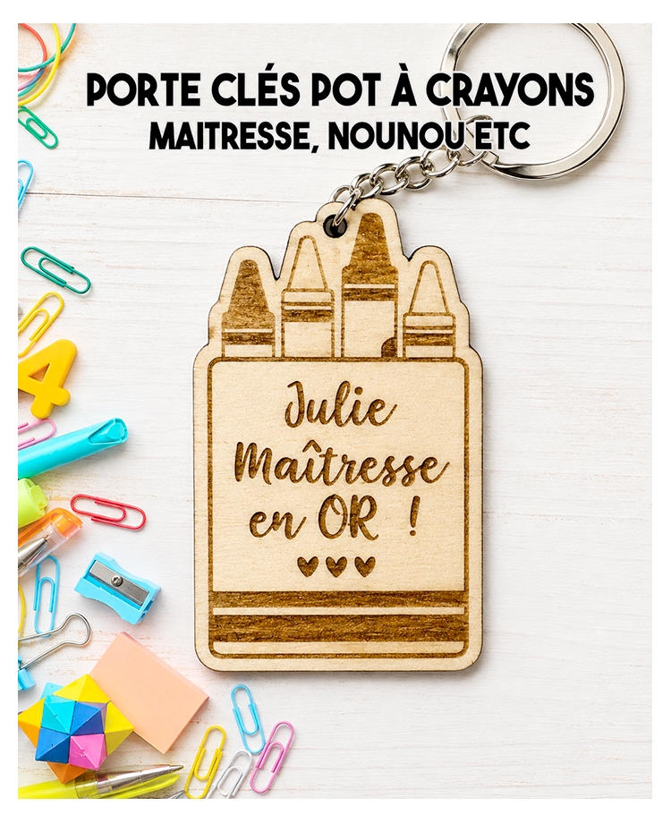 Porte clés maitresse. Porte clés bois cadeau. cadeau bois maitresse. cadeau ATSEM original. Porte clés ATSEM