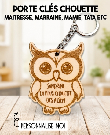 porte clés chouette marraine. Porte clés chouette maitresse. Porte clés bois cadeau. cadeau bois maitresse.
