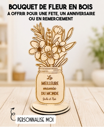 Décoration bouquet de fleurs en bois. cadeau maitresse. cadeau fete mamie. cadeau maman. cadeau personnalisé nounou.