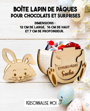 boîte lapin Pâques, Pâques personnalisée, cadeau chocolat enfant, boîte chocolat Pâques, bonbonnière lapin, lapin Pâques gravé,