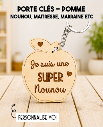 Porte clés pomme maitresse. Porte clés bois cadeau. cadeau bois maitresse. cadeau ATSEM original. Porte clés ATSEM