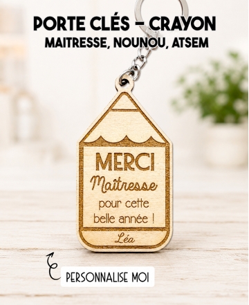 Porte clés maitresse. Porte clés bois cadeau. cadeau bois maitresse. cadeau ATSEM original. Porte clés ATSEM