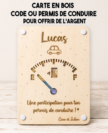 carte cadeau permis, aide permis de conduire, cadeau code de la route, carte en bois permis, cadeau futur conducteur