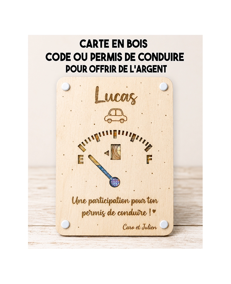 carte cadeau permis, aide permis de conduire, cadeau code de la route, carte en bois permis, cadeau futur conducteur