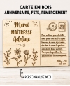 carte en bois personnalisée, cadeau anniversaire, carte remerciement bois, cadeau fête personnalisé, cadeau souvenir original