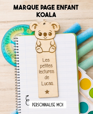 Marque page enfant en bois Koala. marque page bois personnalisé. marque page enfant. cadeau enfant lecture